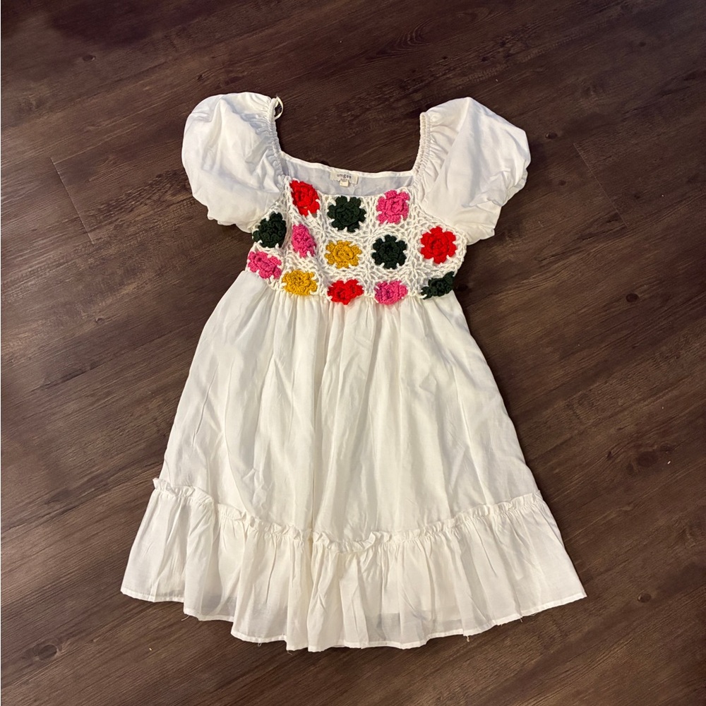Umgee White Dress with Pink Crochet Detail cinco de Mayo, Mexican style